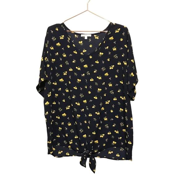 Downeast lemon lightweight front tie blouse size XL - Picture 1 of 6